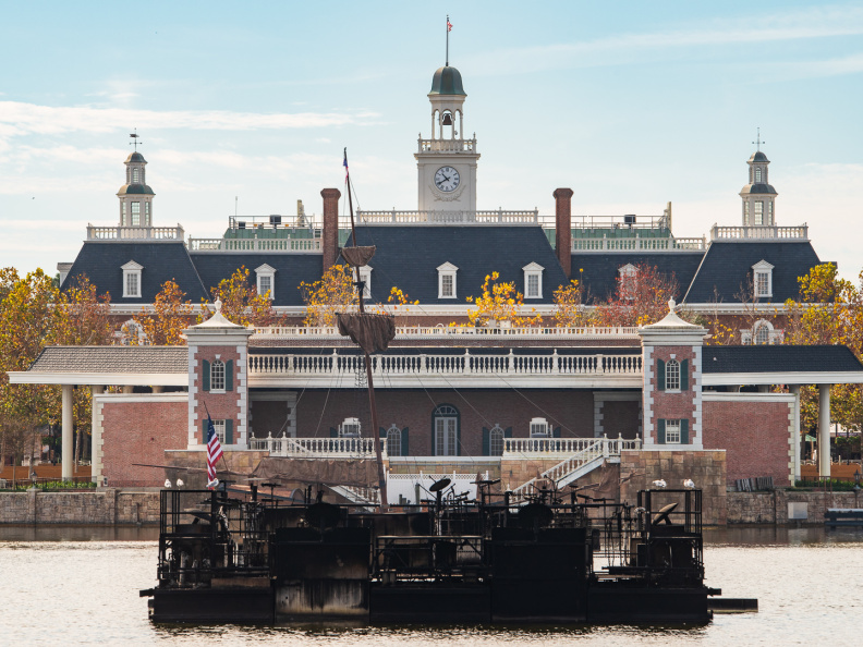 American pavilion from across lagoon