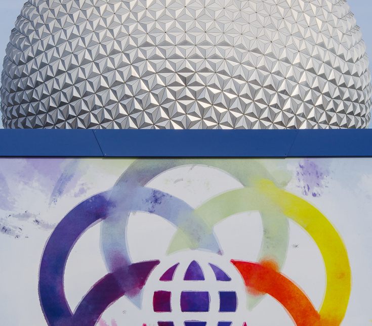 Festival of the Arts sign and Spaceship Earth