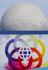 Festival of the Arts sign and Spaceship Earth