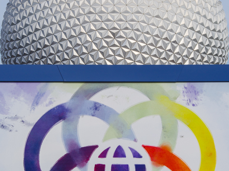 Festival of the Arts sign and Spaceship Earth