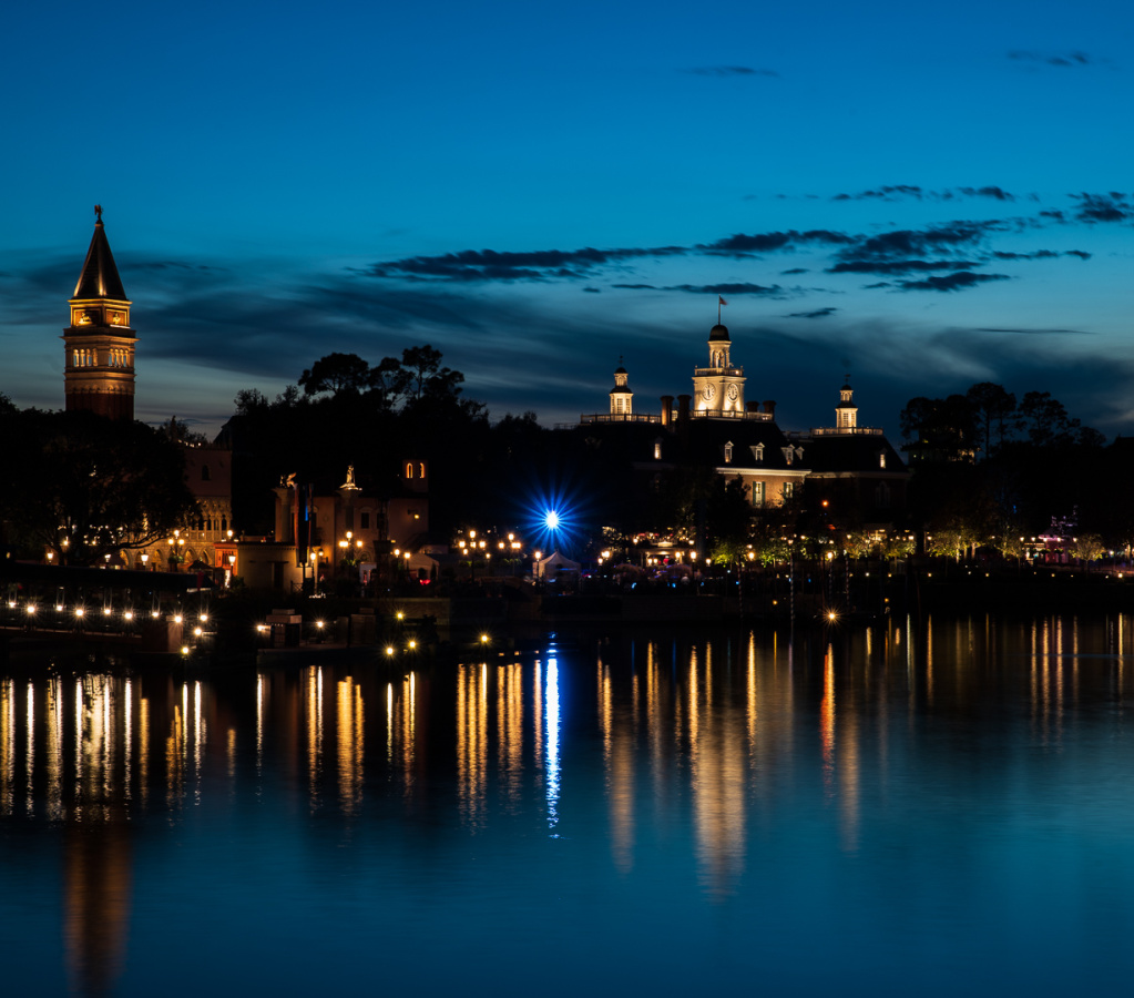 World Showcase at dusk