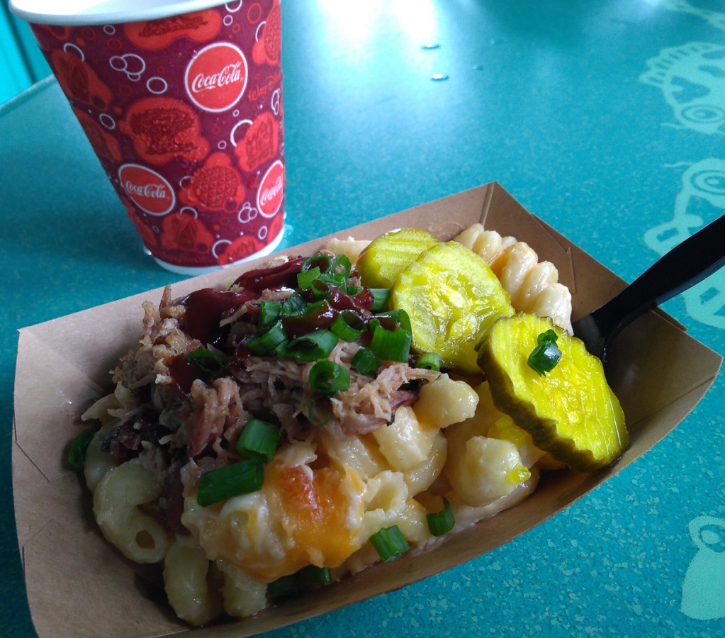 Baked Macaroni & Cheese with pulled pork from Eight Spoon Cafe