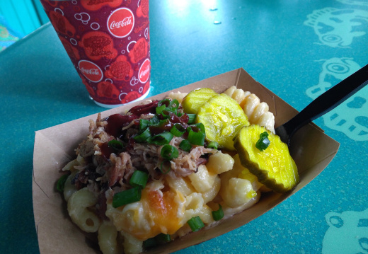 Baked Macaroni & Cheese with pulled pork from Eight Spoon Cafe